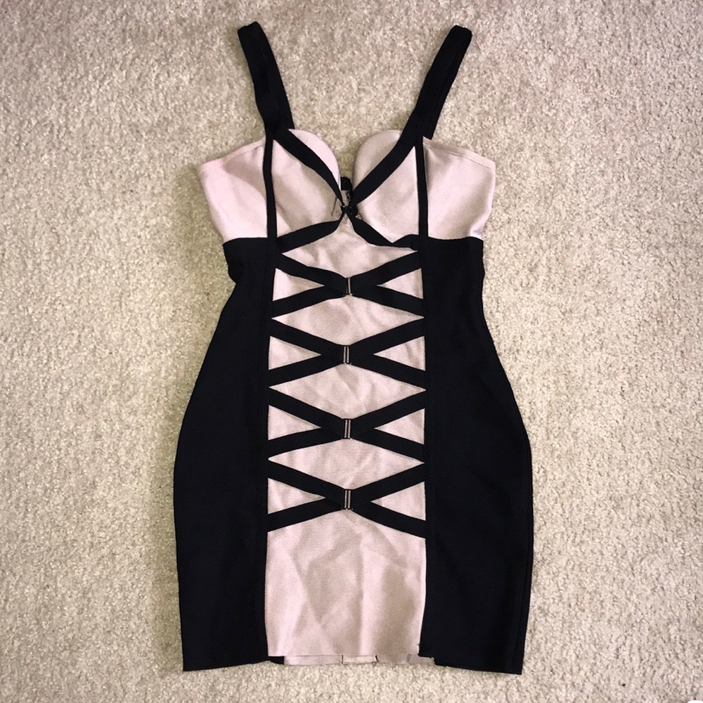 Lattice, deep v, bodycon dress